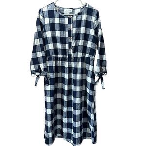 Ces Femme Womens Blue/White Plaid 3/4 Sleeves Dress sz Medium 0304